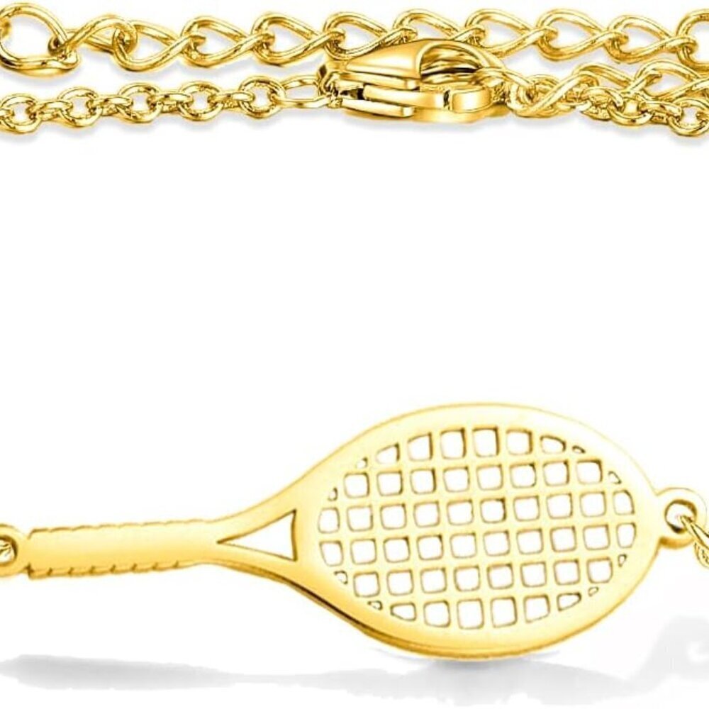 Tennis Racket Charm Bracelet Stainless Steel Adjustable Sports Fan Gift